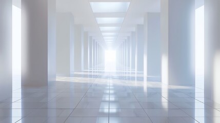 Obraz premium A modern and sleek white corridor designed with minimalist style and LED lighting, creating a futuristic atmosphere