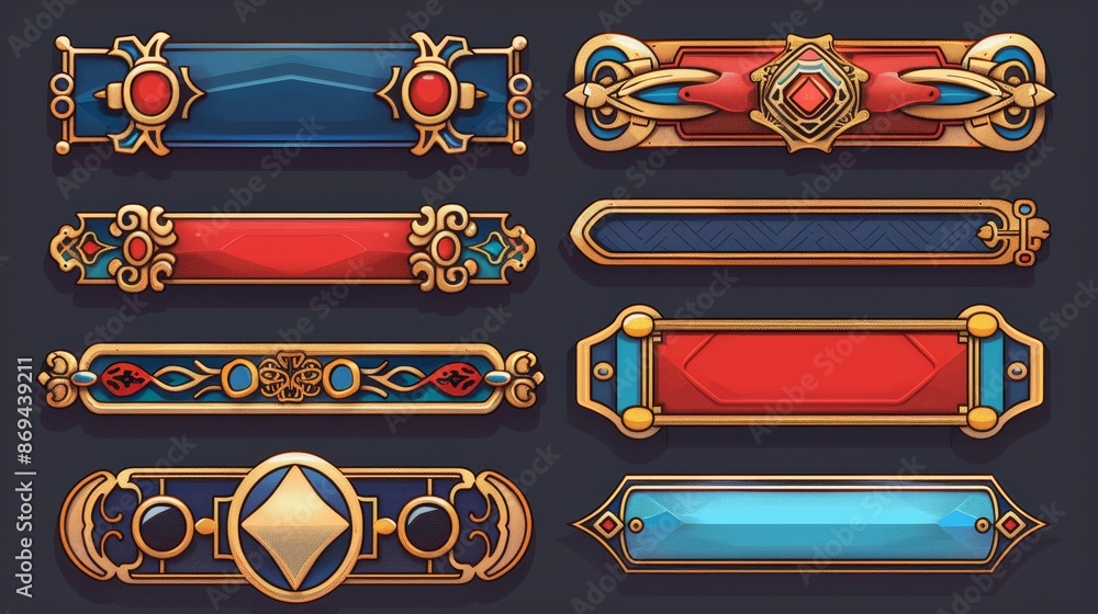 Poster in the traditional style of medieval ui games, a visual icon or sprite button is used as an element 