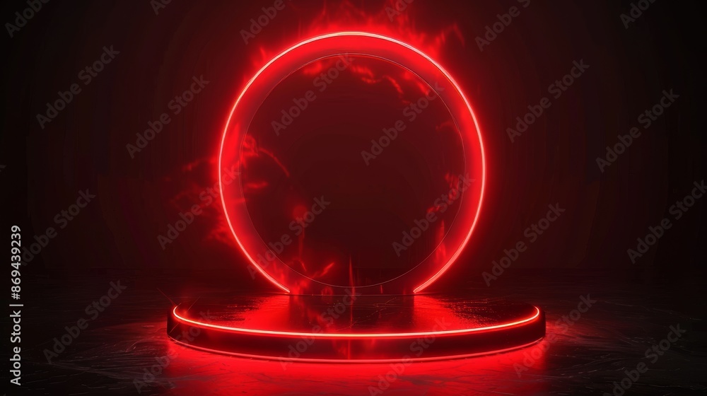 Poster the cyber abstract vortex round laser pedestal is designed to display products using the red light g