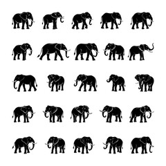 A collection of high-quality elephant silhouettes perfect for digital and print projects. Includes detailed and simplified designs in various poses. Clean file structure with minimal layers.
