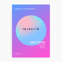 Techno Event. Wave Music Flyer. Trance And Discotheque Vector. Futuristic Pattern For Magazine Shape. Cool Art For Set. Pink And Blue Techno Event