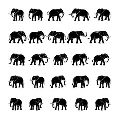 A collection of high-quality elephant silhouettes perfect for digital and print projects. Includes detailed and simplified designs in various poses. Clean file structure with minimal layers.