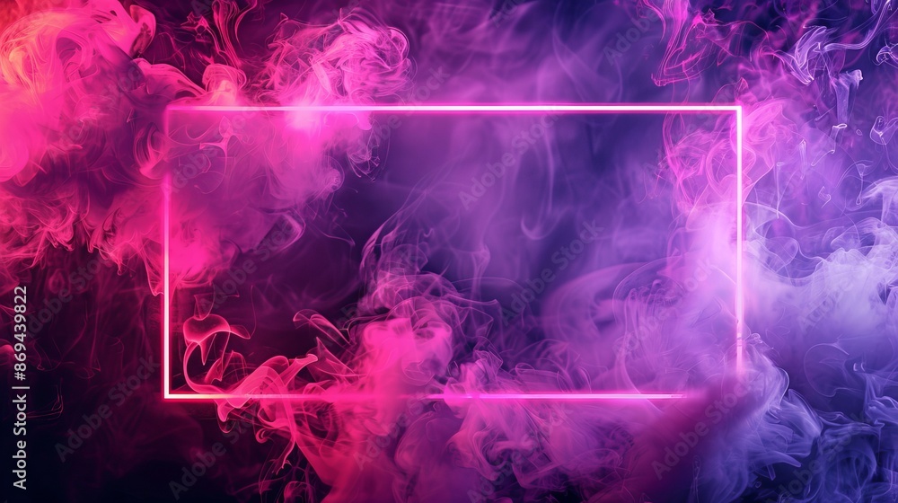 Poster modern neon neon door frame with fog and gradient leds. very realistic modern illustration of a glow