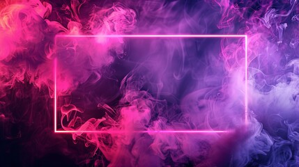 Modern neon neon door frame with fog and gradient leds. Very realistic modern illustration of a glowing red and purple gradient led rectangular portal with fog on black background. Laser vertical