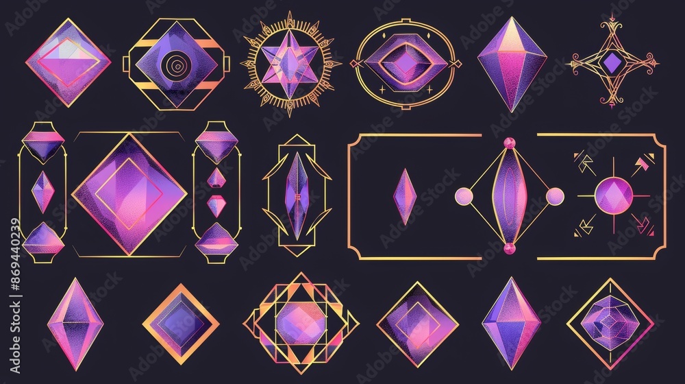 Poster fantasy golden frames for rpg game user interface design. modern cartoon set of empty square banners