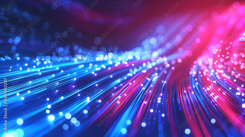 Poster realistic modern illustration of a modern technology particle with fast luminous movement. blue and 