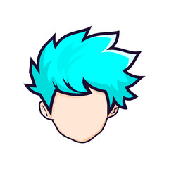 faceless head boy with blue hair avatar cartoon 