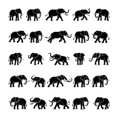 A collection of high-quality elephant silhouettes perfect for digital and print projects. Includes detailed and simplified designs in various poses. Clean file structure with minimal layers.