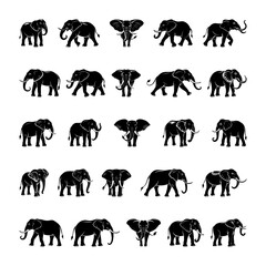 A collection of high-quality elephant silhouettes perfect for digital and print projects. Includes detailed and simplified designs in various poses. Clean file structure with minimal layers.