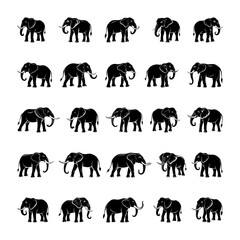 A collection of high-quality elephant silhouettes perfect for digital and print projects. Includes detailed and simplified designs in various poses. Clean file structure with minimal layers.