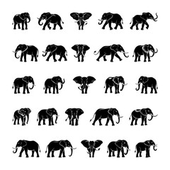 A collection of high-quality elephant silhouettes perfect for digital and print projects. Includes detailed and simplified designs in various poses. Clean file structure with minimal layers.