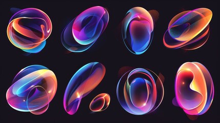 The modern illustration of rainbow colored dots, light refraction effect, and holographic blurred circles. Abstract design elements isolated on transparent background.