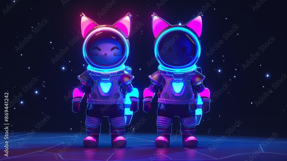 Poster animal with ai character friend flying in the cosmos together. robot with pet exploring galaxy with 