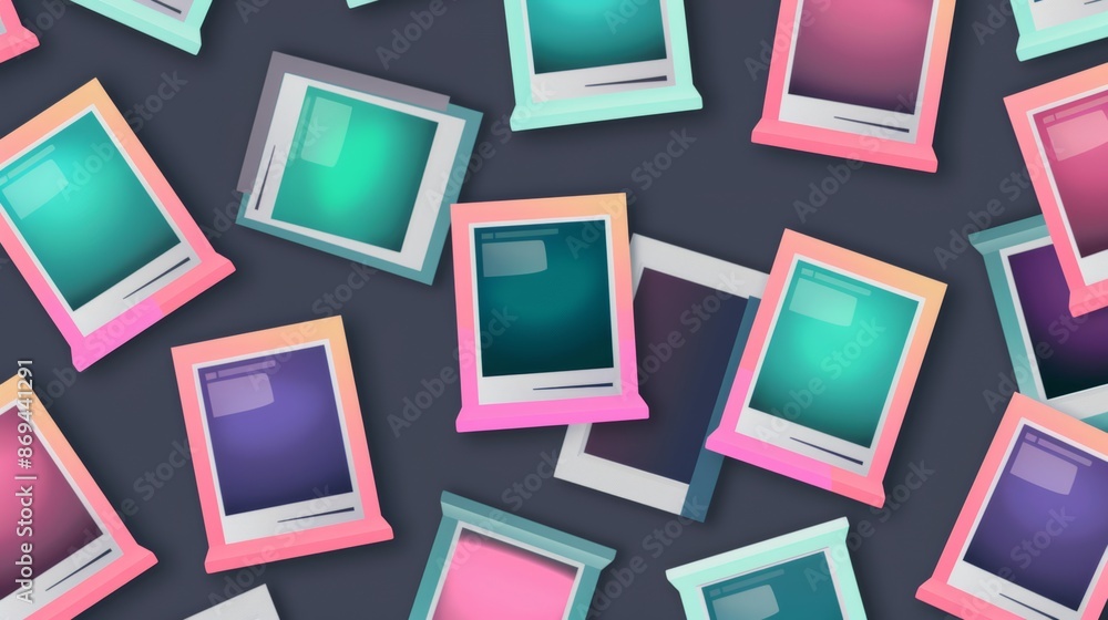 Poster photo collage template with sticky tape. modern realistic mock up set of empty paper snapshots with 