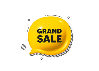 Grand sale tag. Comic speech bubble 3d icon. Special offer price sign. Advertising discounts symbol. Grand sale chat offer. Speech bubble comic banner. Discount balloon. Vector
