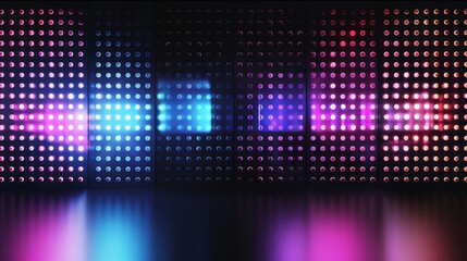 Light screen background for concerts or shows. Board wall stage with monitor glow TV pixel texture pattern. Digital television technology for projection in cinemas and clubs.