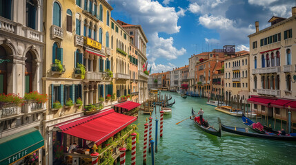 Picturesque view of Venice canal with gondolas and traditional buildings