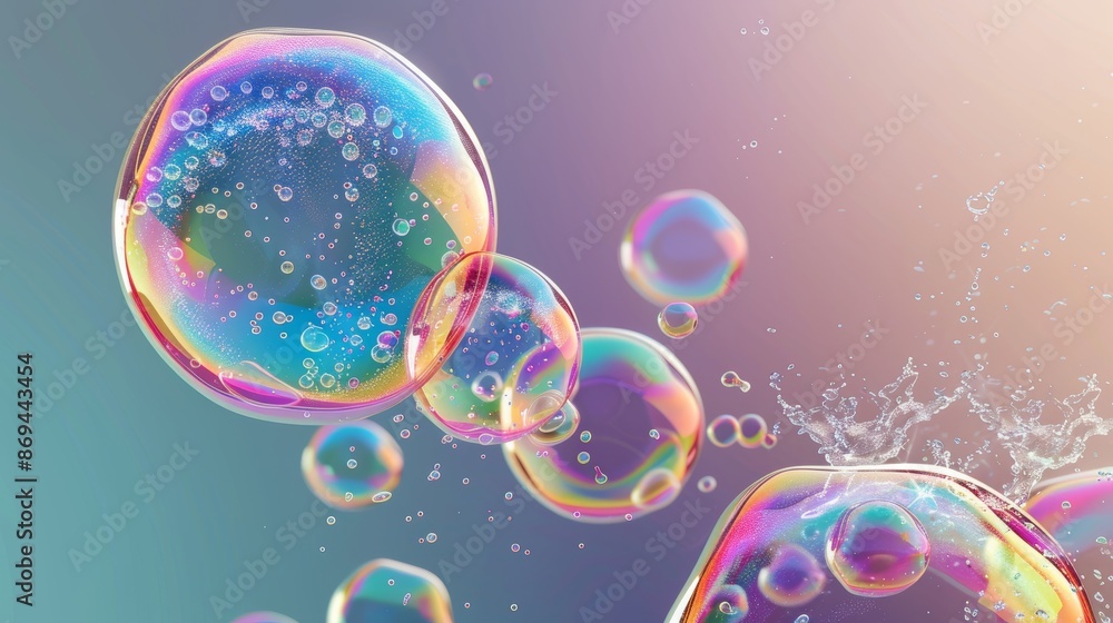Poster this realistic bubble burst animation is isolated on a transparent background. the soap water ball i