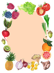 Illustration of Farmers Market brochure Poster local organic healthy food event fair announce vegetables and fruits