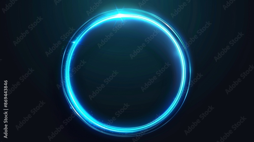Poster blue neon magic portal glow light effect. 3d round swirl with gold speed spiral power element. stran