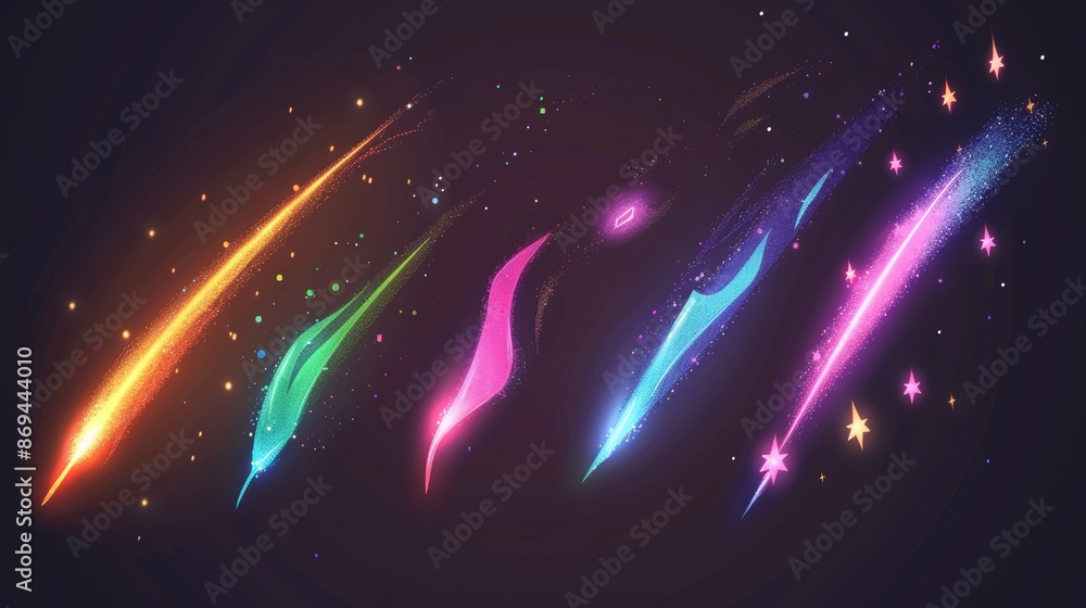 Aufkleber modern illustration of falling meteor with arc glowing trail with sparkles. flying space object or m