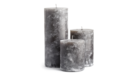 A row of candles with a single lit candle in the middle isolated on a white background
