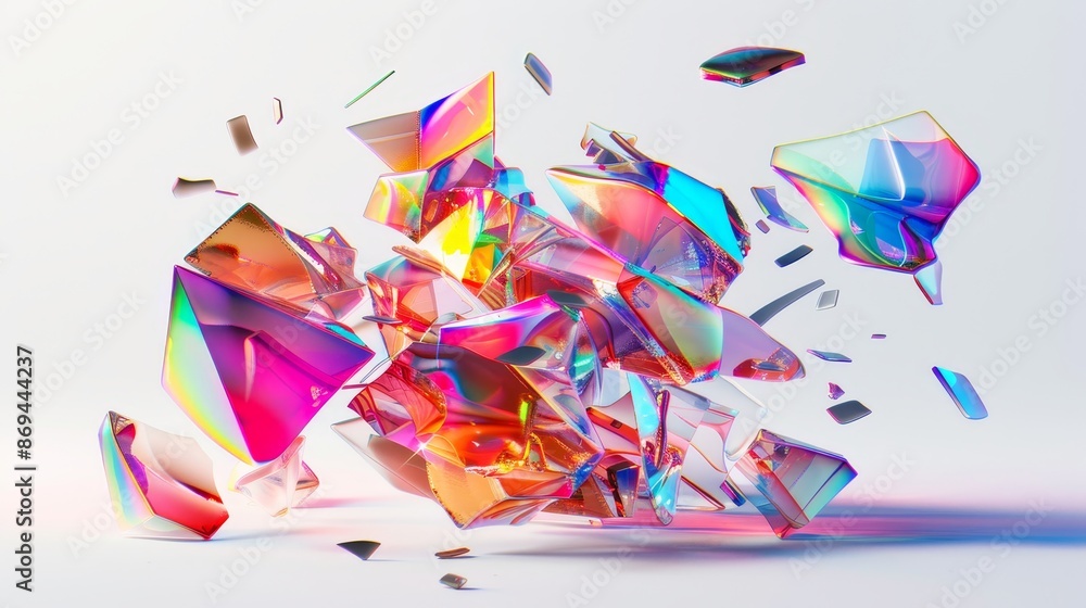 Poster futuristic chrome colorful iridescent color dynamic form isolated on transparent background with hol
