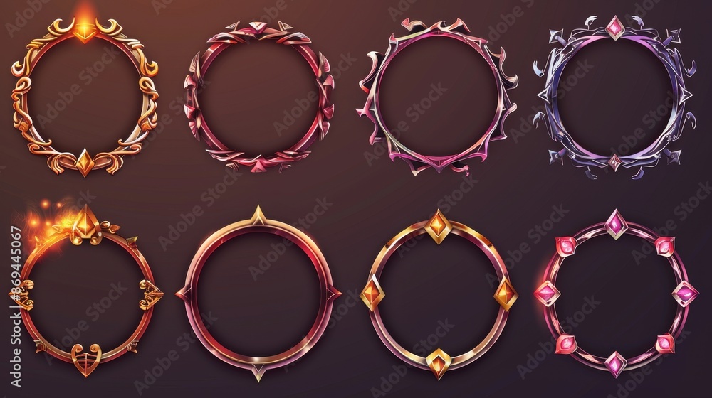 Poster avatar frame or menu banner for game level rank ui design set. cartoon modern set of evolution proce