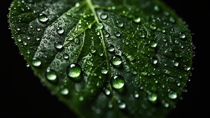 green macro leaf raindrops on fresh green leaves on a background 