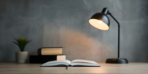 Evening desk setup with schoolthemed items like books and a lamp. Concept School-themed Evening Desk Setup