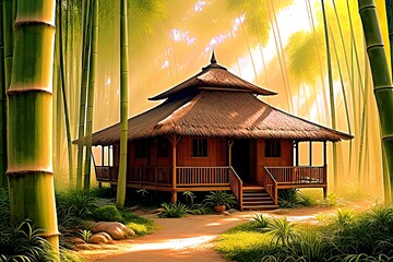 amazing beautiful bamboo hut in the jungle