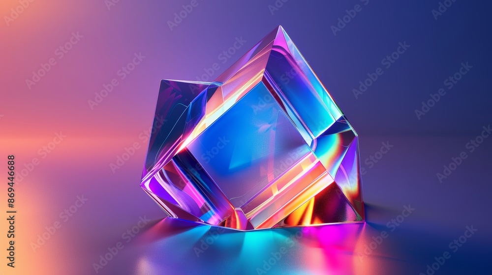 Aufkleber 3d abstract glass shape with crystal light gradient. geometric elements with prism reflection. glowy