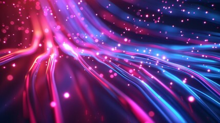Fototapeta premium High speed neon fiber with blue and red lines depicting a network or energy flow. Realistic modern illustration of a futuristic particle moving at high speed.