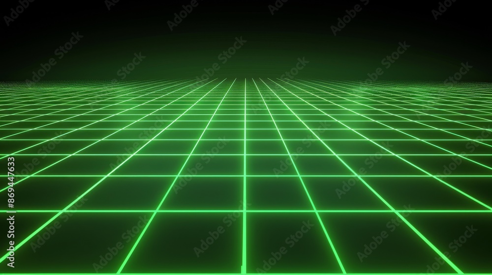 Aufkleber an abstract wireframe landscape perspective on transparent black with a green grid pattern. retro di