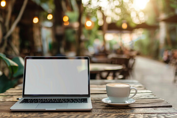 Laptop and Cappuccino at an Outdoor Cafe
