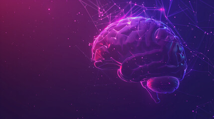 Glowing human brain in futuristic style with copy space.