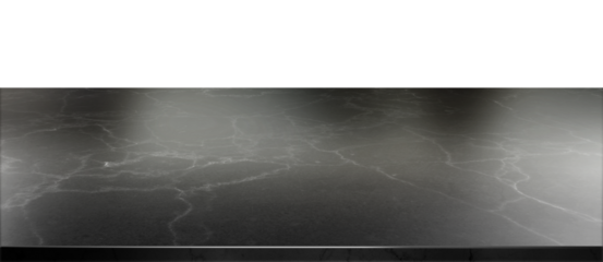 Empty dark marble desk for product presentation. Stylish black marble table top. Counter top, Graphic resource for your design. Isolated kitchen element without background. Transparent png file.