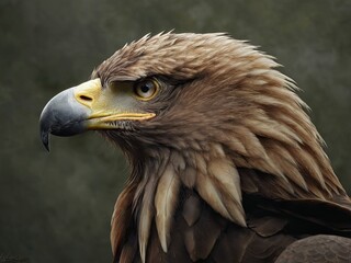 Fototapeta premium Profile of a majestic hawk with detailed feathers against a muted background