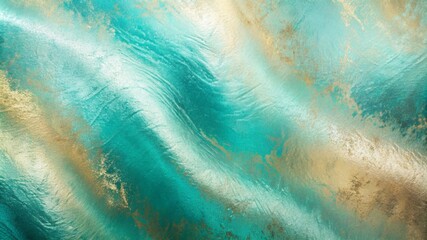 Turquoise and gold metallic effect. Teal texture shine foil. Glittered background. Metal effect. Blue green surface. Backdrop glitter Turquoise metal plate. Metallic texture foil for design.