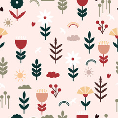 Seamless cute elegant abstract flowers  pattern  background