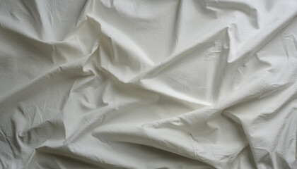 White wrinkled fabric texture. Paste poster template. Glued paper or fabric mockup.
