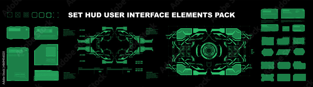 Fototapete Vector set for user interface HUD. Frames, windows and blocks with information and data. Modern text windows and HUD interface elements. Templates with elements and frames vector set