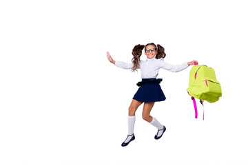 Back to school concept. Full length, legs, body, size portrait of cheerful, cute, nice, lovely,...