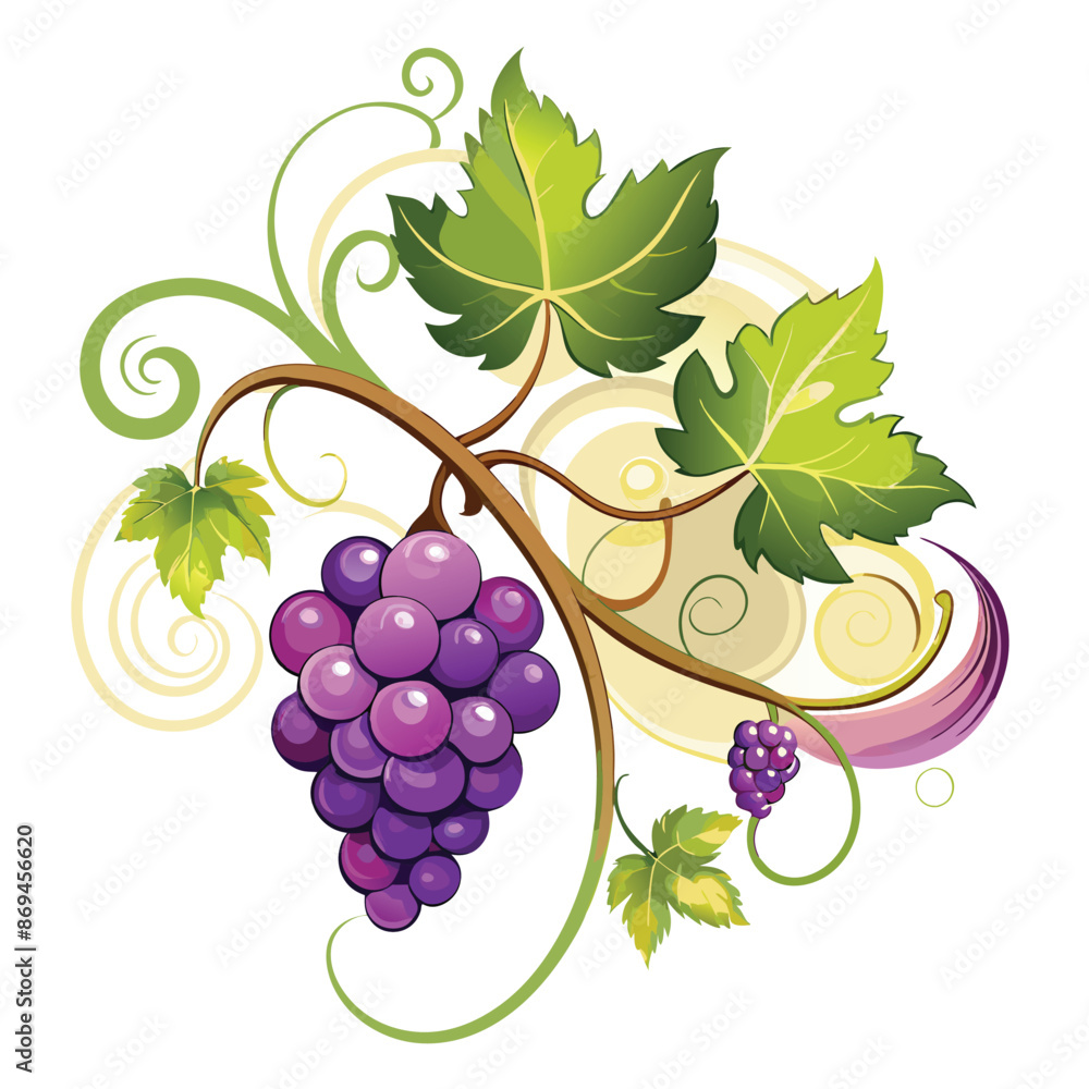Aufkleber illustration of grapes. a single grape branch with swirling lines and mini. ai generate