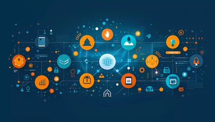 Obraz premium Cybersecurity Incident Response, crisis management scenario with icons of incident response teams, communication protocols, 