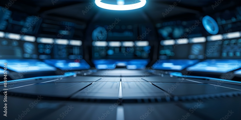 Poster futuristic command center with hightech screens. concept futuristic technology, command center desig