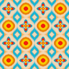 Abstract design ikat Flower vector seamless pattern.
