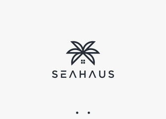 beach house logo design vector silhouette illustration