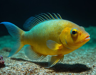 Yellow Fish Swimming Over Sandy Ocean Floor