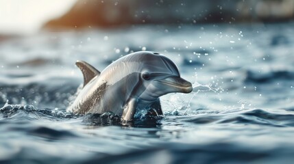 Obraz premium Dolphin playing with a plastic ring in the water, marine litter, ocean pollution